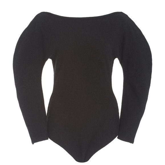 MARA HOFFMAN Shira Linen-Cotton Knit Bodysuit Black long sleeve - Picture 4 of 7